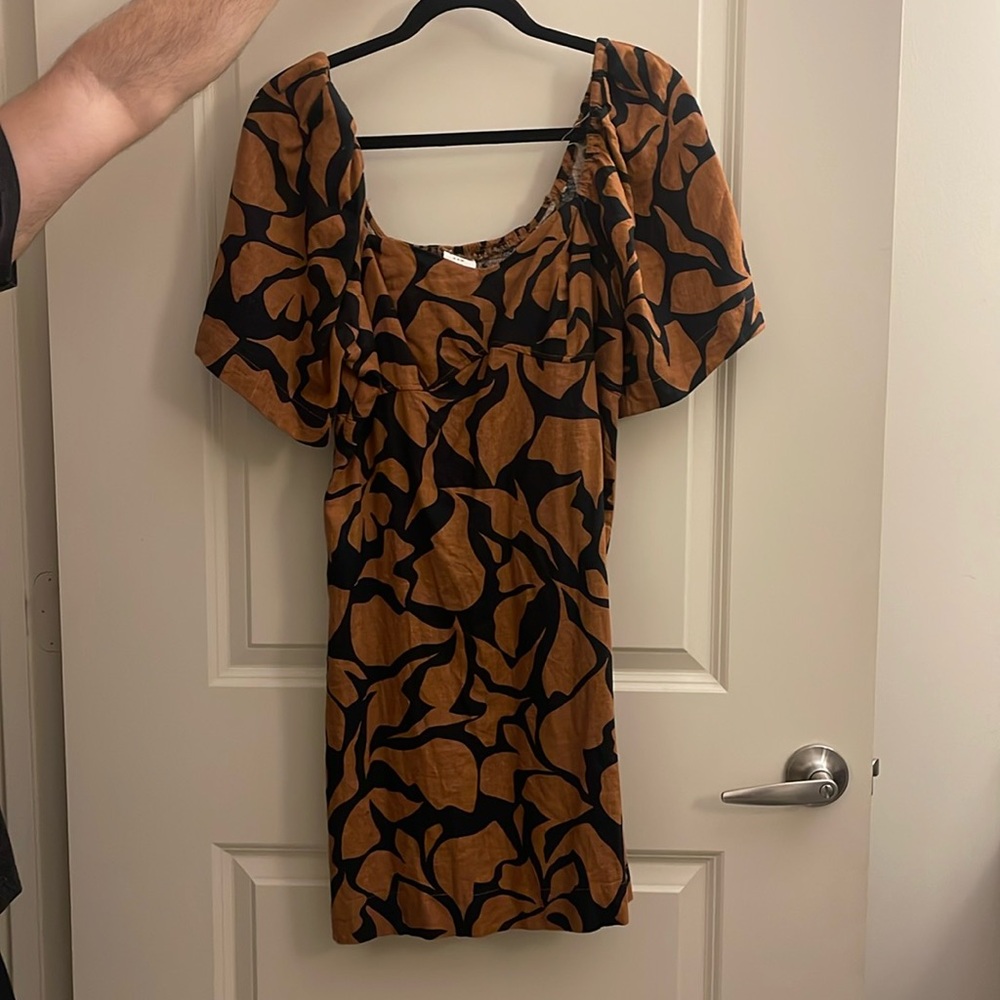 Fall orange and black linen dress